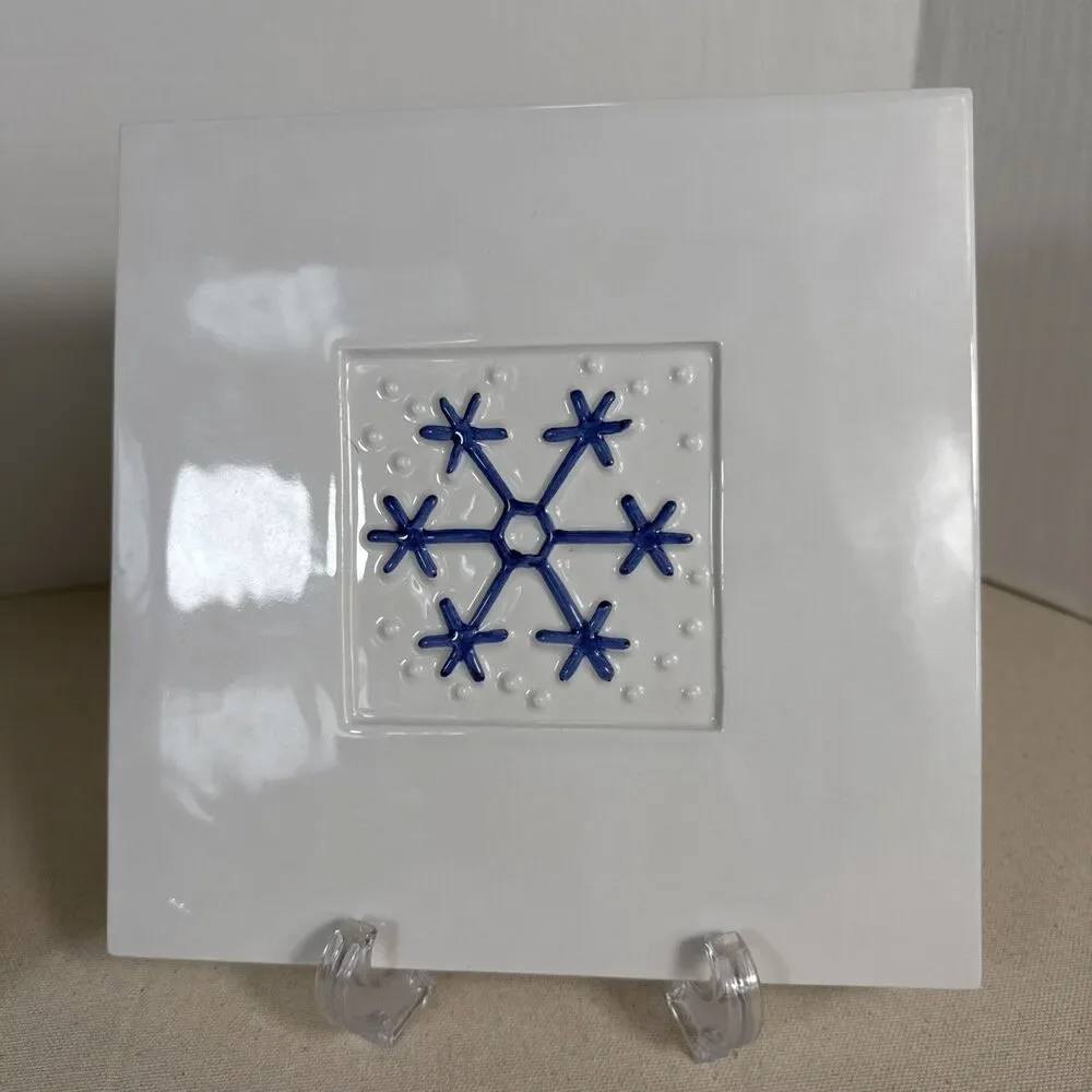 Crate & Barrel Set Of 2 Ceramic Snowflake Trivet Made in Italy Ceramica Stefani